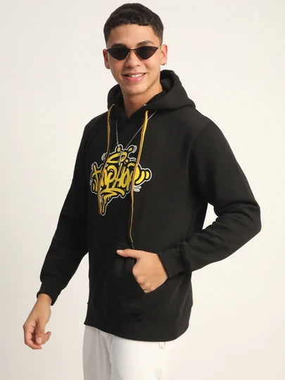 Lzuri Fashion Hip-Hop Back Printed Black Winter Hoodie for Men