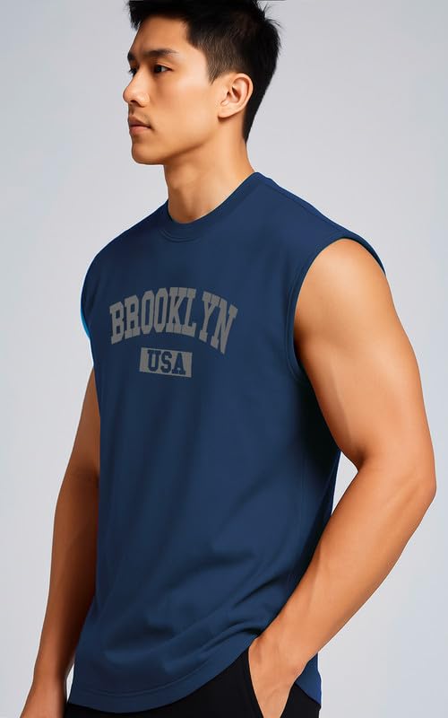 Men's Navy Blue "Brooklyn USA" Sleeveless Muscle Vest