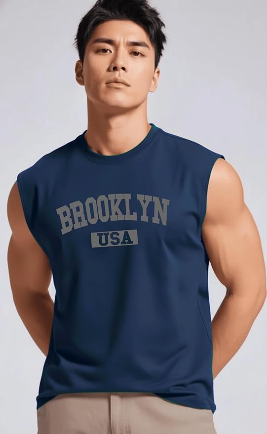 Men's Navy Blue "Brooklyn USA" Sleeveless Muscle Vest