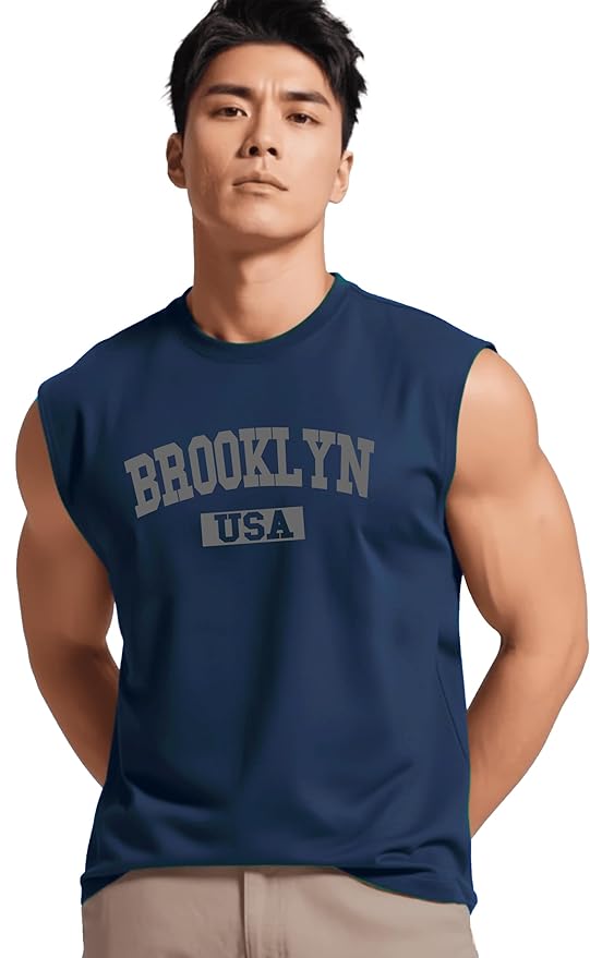 Men's Navy Blue "Brooklyn USA" Sleeveless Muscle Vest