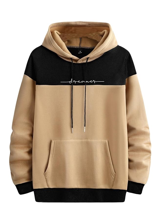 Men's Beige & Black Colorblock "Dreamer" Pullover Hoodie