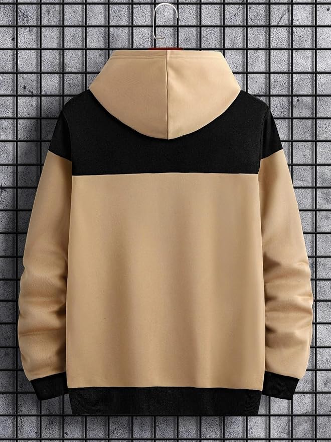 Men's Beige & Black Colorblock "Dreamer" Pullover Hoodie