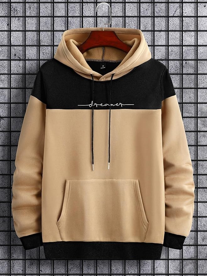Men's Beige & Black Colorblock "Dreamer" Pullover Hoodie