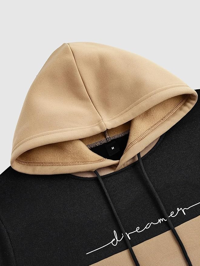 Men's Beige & Black Colorblock "Dreamer" Pullover Hoodie