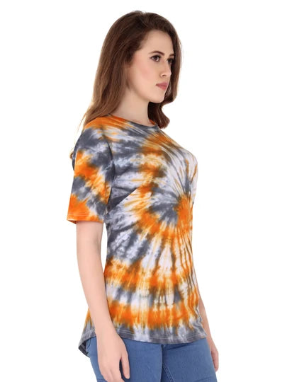 Lzuri Fashion Women's Printed Cotton Tie-Dye T-Shirt – Multicolor